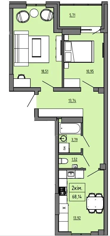 БФК Prime Tower — 68.1 м²