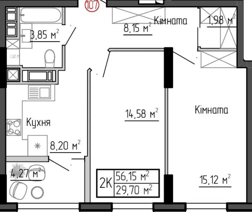 ЖК Дружній Дім — 56.2 м²