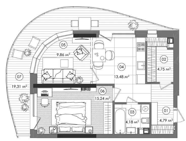 ЖК Creator City — 58.1 м²