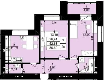ЖК Затишний двір — 56.7 м²