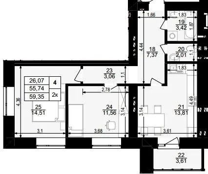 ЖК Затишний двір — 59.4 м²