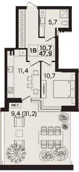 ЖК TWINS — 47.9 м²