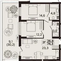 ЖК TWINS — 74.3 м²