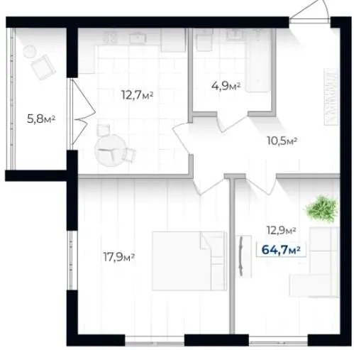ЖК Козацький — 64.7 м²
