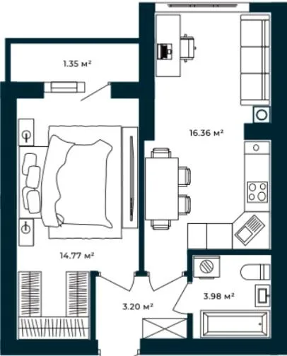 1-кімнатна квартира, 39 м², вул. Соборна 140А, Софіївська Борщагівка — фото 1