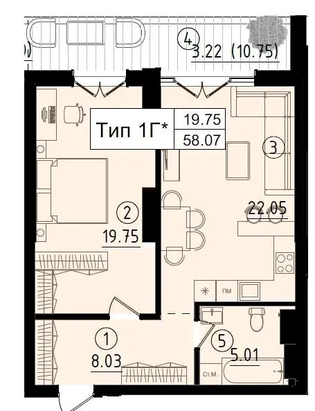 ЖК Royal Park — 58.1 м²