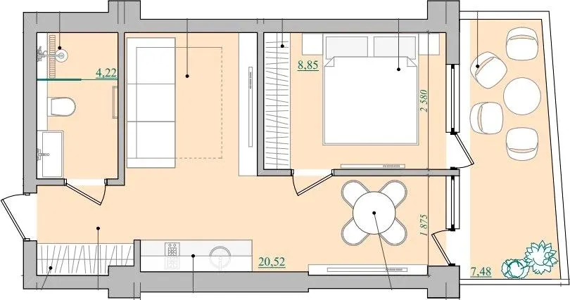 Апарт-готель NEBO — 35.8 м²
