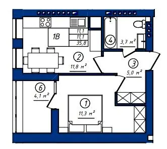 ЖК Сонячний — 35.8 м²