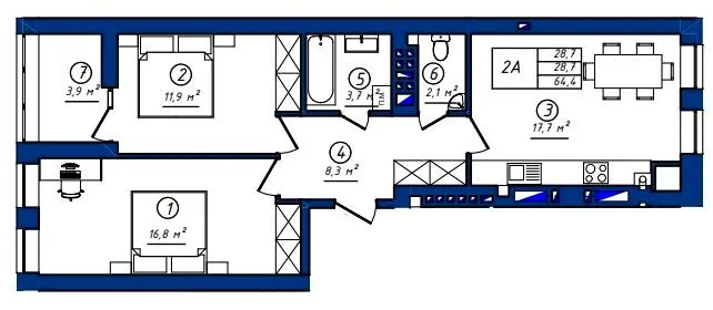 ЖК Сонячний — 64.4 м²