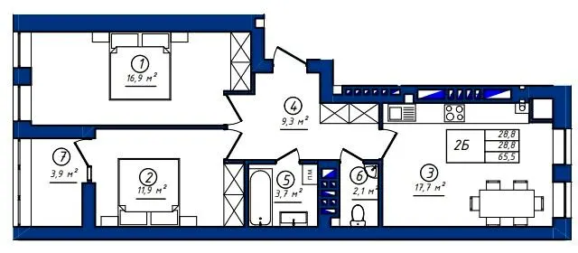ЖК Сонячний — 65.5 м²