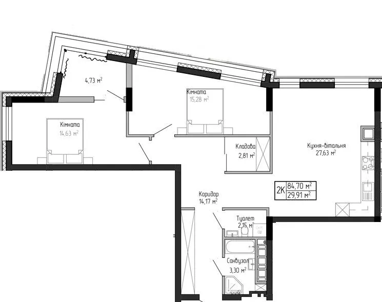 ЖК Спортивний — 84.7 м²
