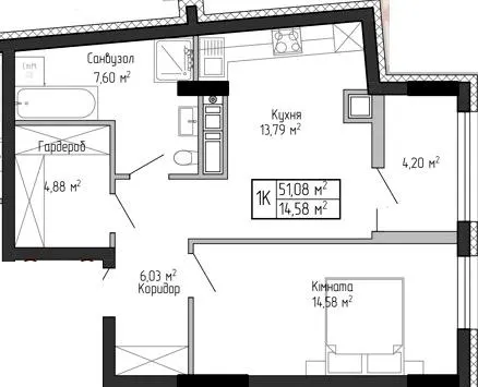 ЖК Спортивний — 51.1 м²