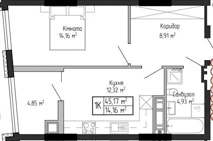 ЖК Спортивний — 45.2 м²