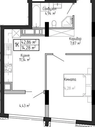 ЖК Спортивний — 42.9 м²