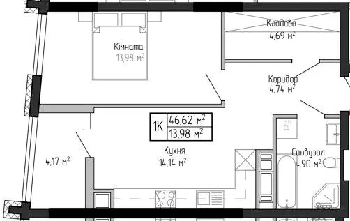 ЖК Спортивний — 46.6 м²