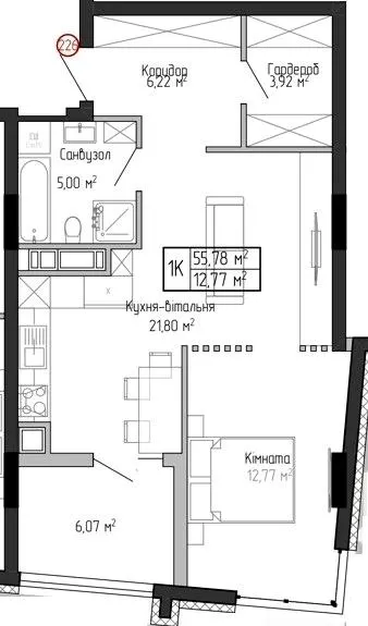ЖК Спортивний — 55.8 м²