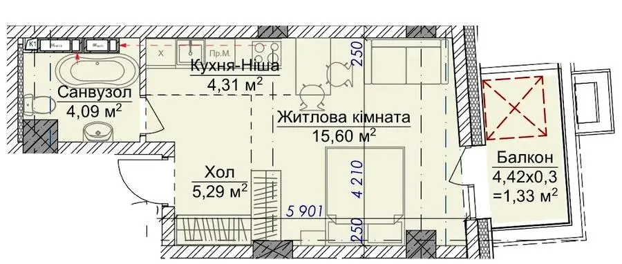ЖК VILNYI — 34.2 м²