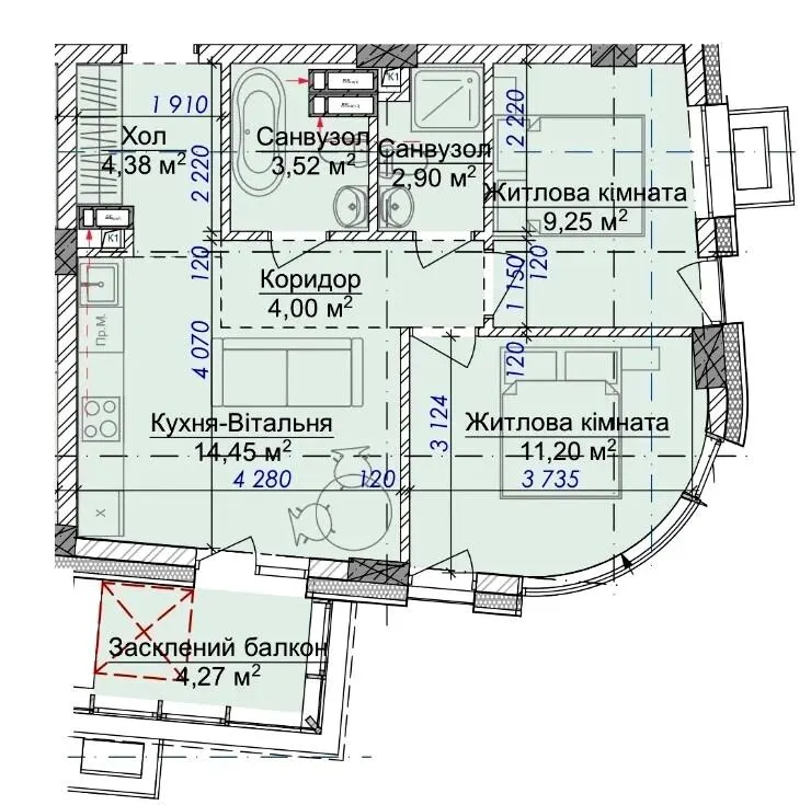 ЖК VILNYI — 54.8 м²