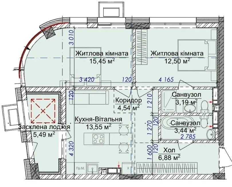 ЖК VILNYI — 65.2 м²