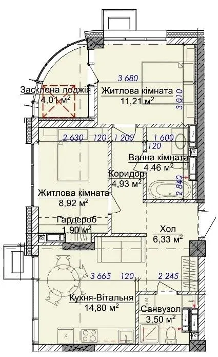 ЖК VILNYI — 58.5 м²