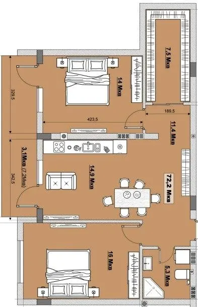 ЖК MISTO — 72.2 м²