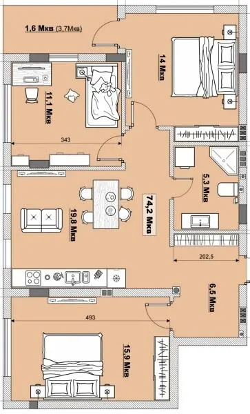 ЖК MISTO — 74.2 м²