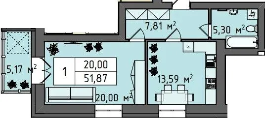 ЖК Стокгольм — 51.9 м²