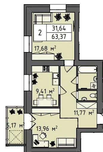 ЖК Стокгольм — 63.4 м²