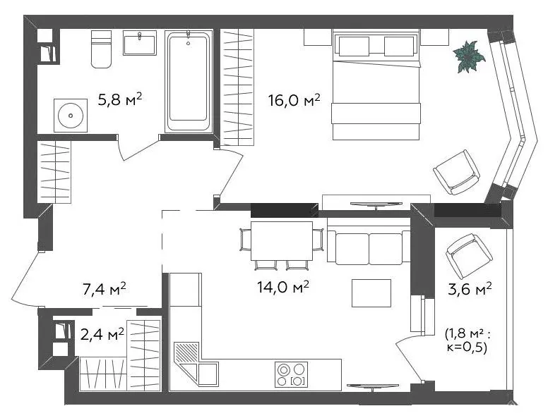 ЖК Fjord — 47.4 м²