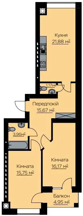 2-комнатная квартира, 76 м², вул. Боголюбська, 132, Луцк — фото 1