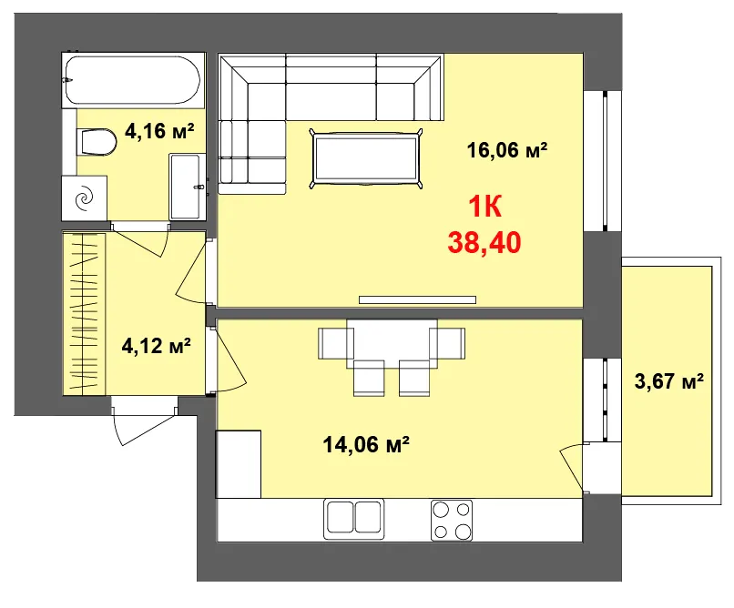 ЖК Урожайный — 38.4 м²