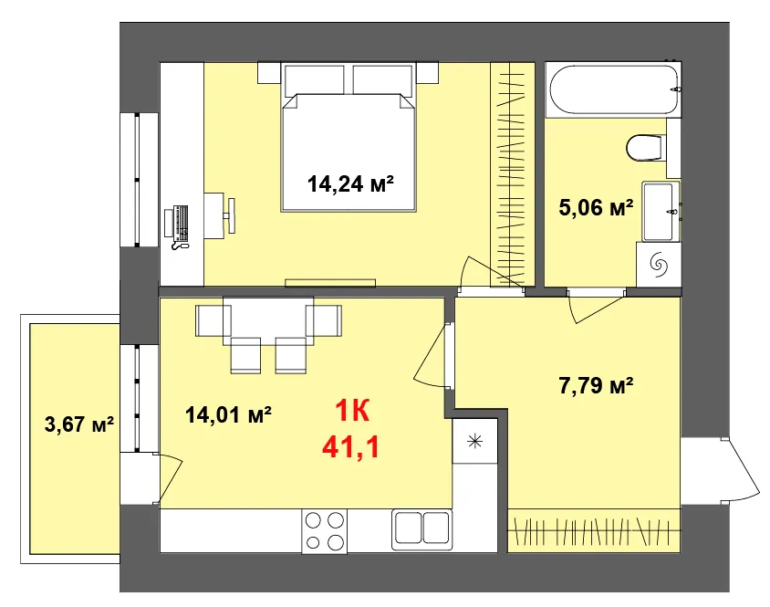 ЖК Урожайный — 41.1 м²