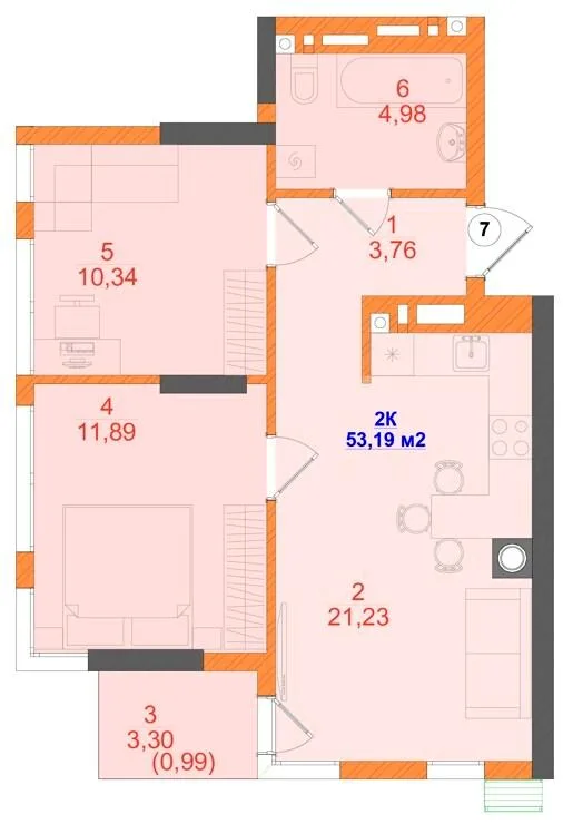 2-комнатная квартира, 53 м², вул. Олекси Алмазова, 4, Черновцы — фото 1