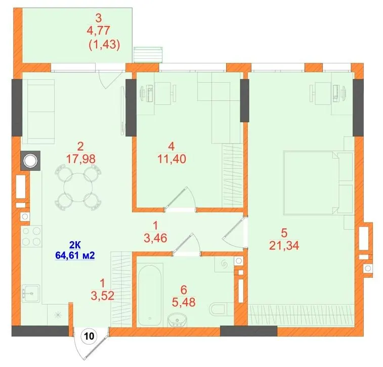 ЖК SKYLINE — 64.6 м²