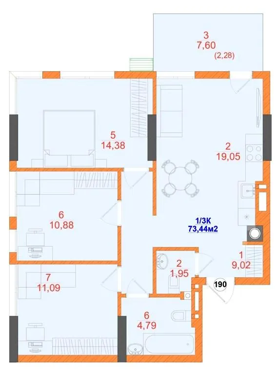 ЖК SKYLINE — 73.4 м²