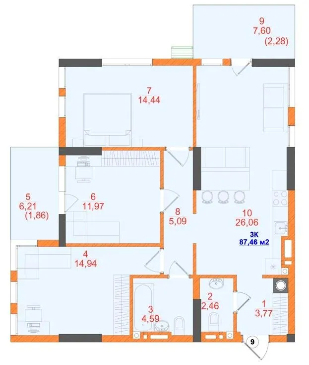 ЖК SKYLINE — 87.5 м²