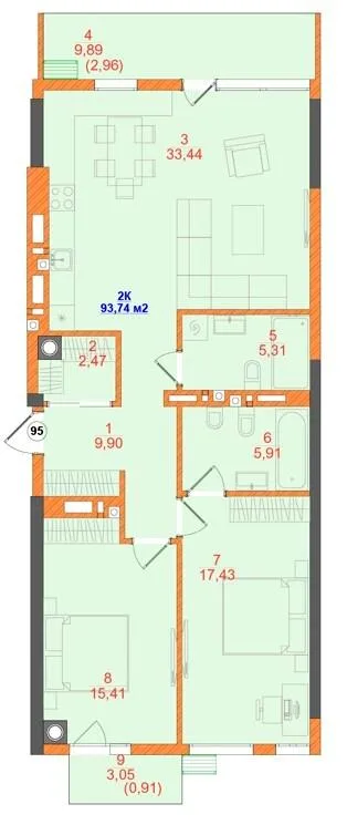 2-комнатная квартира, 94 м², вул. Олекси Алмазова, 4, Черновцы — фото 1