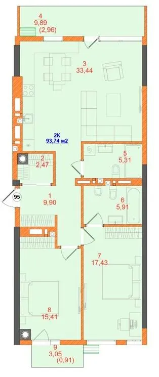 ЖК SKYLINE — 93.7 м²