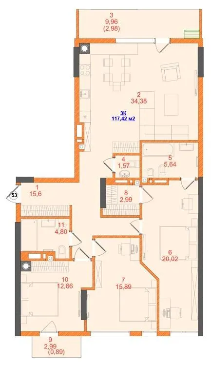 ЖК SKYLINE — 117.4 м²