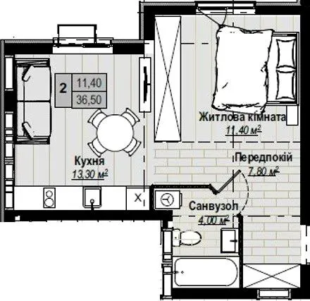 ЖК Plaza Kvartal 3 — 36.5 м²
