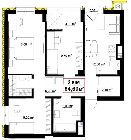 ЖК Опришівська Слобода — 64.6 м²