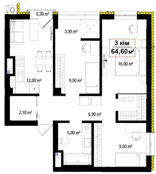ЖК Опришівська Слобода — 64.6 м²