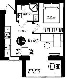 1-кімнатна квартира, 35 м², просп. Перемоги, 69, Черкаси — фото 1