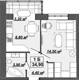 Житловий район Княгинин — 34.9 м²