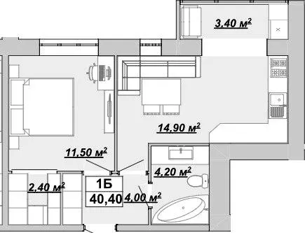 Житловий район Княгинин — 40.4 м²