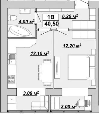 Житловий район Княгинин — 40.5 м²