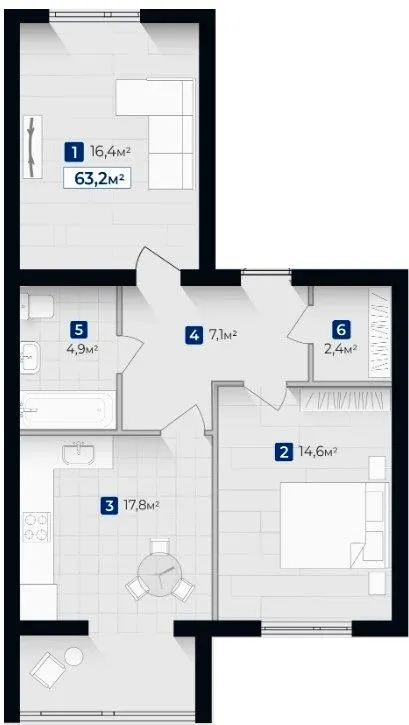 ЖК Козацький — 63.2 м²