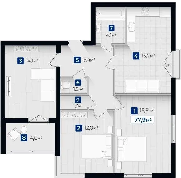 ЖК Козацький — 77.9 м²