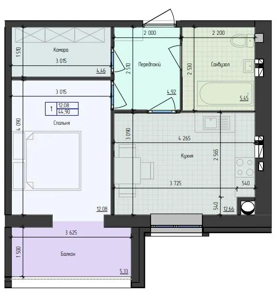 ЖК 9 Район — 44.9 м²