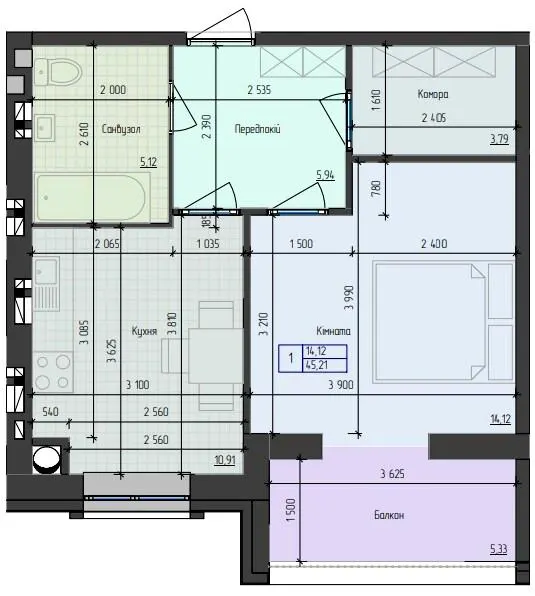 ЖК 9 Район — 45.2 м²